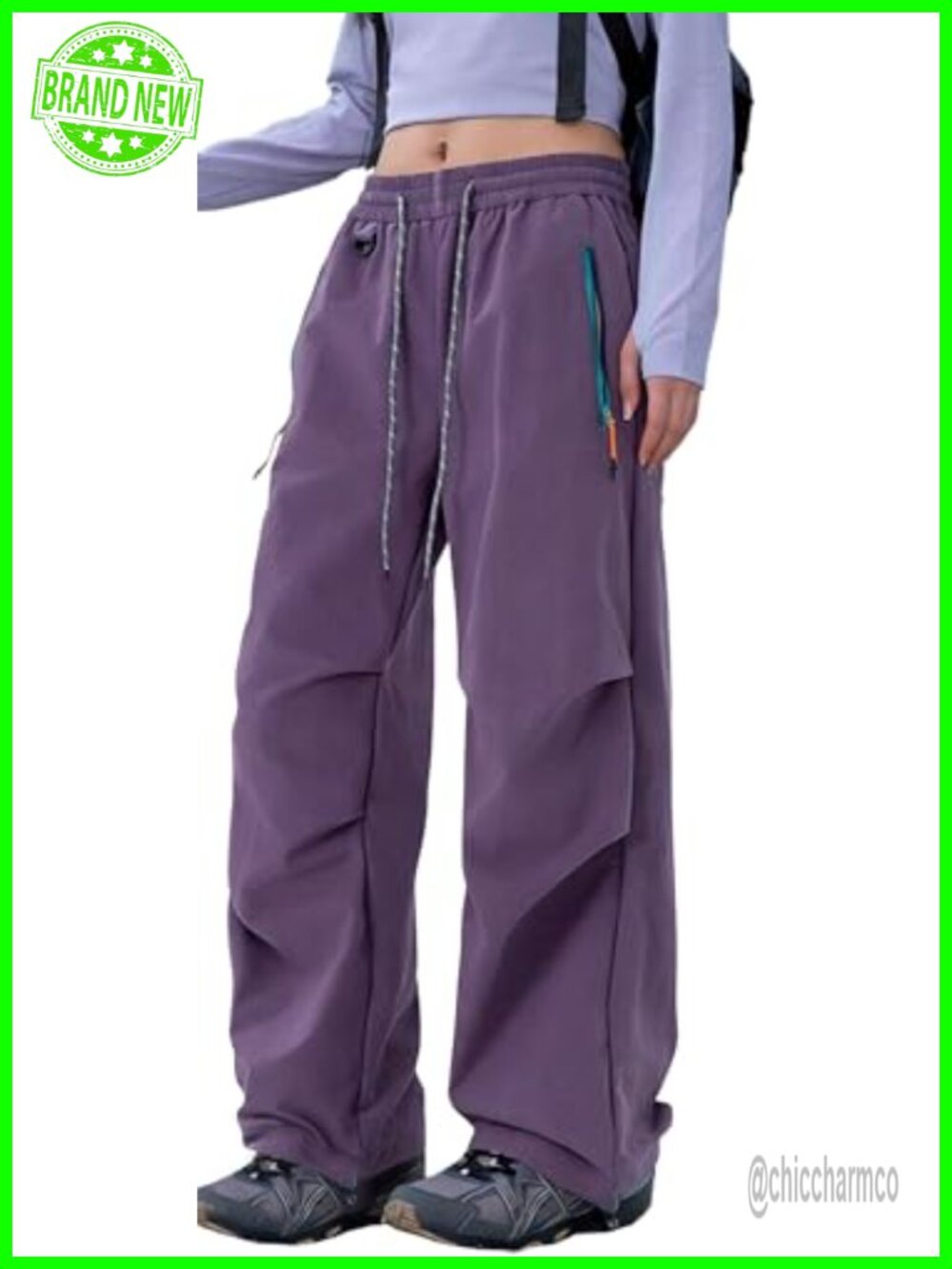 Waterproof Quick Dry Parachute Pants Drawstring Cuffs Cargo Pockets